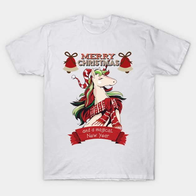 Merry Christmas Unicorn T-Shirt by AngelFlame